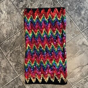 Sequin Chevron Zigzag Multicolour Skirt by PARISIAN COLLECTION Y2K Clubwear